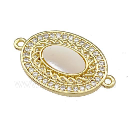 Copper Oval Connector Pave Shell Zirconia 18K Gold Plated