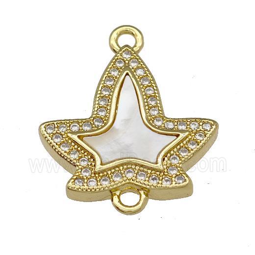 Maple Leaf Copper Connector Pave Shell Zircon 18K Gold Plated