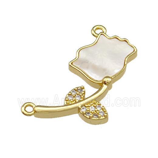 Copper Flower Pendant Pave Shell Zirconia 2loops 18K Gold Plated