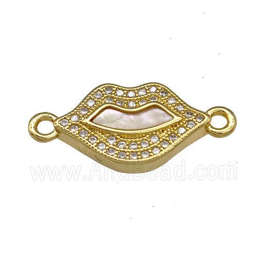 Copper Lips Connector Pave Shell Zirconia 18K Gold Plated