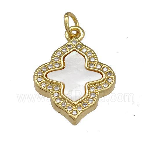 Copper Cross Pendant Pave Shell Zirconia 18K Gold Plated
