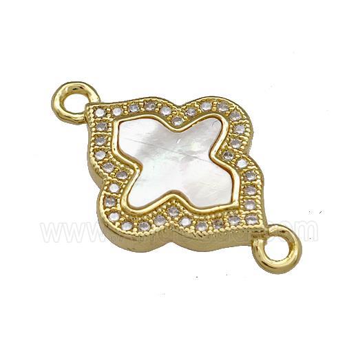 Copper Cross Connector Pave Shell Zirconia 18K Gold Plated