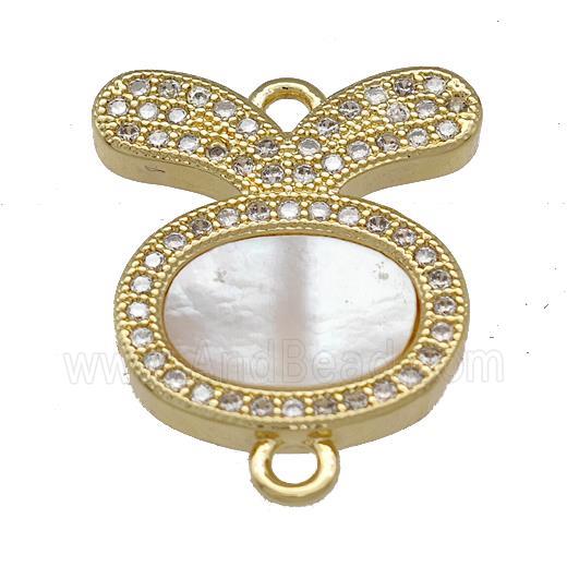 Copper Rabbit Connector Pave Shell Zirconia 18K Gold Plated
