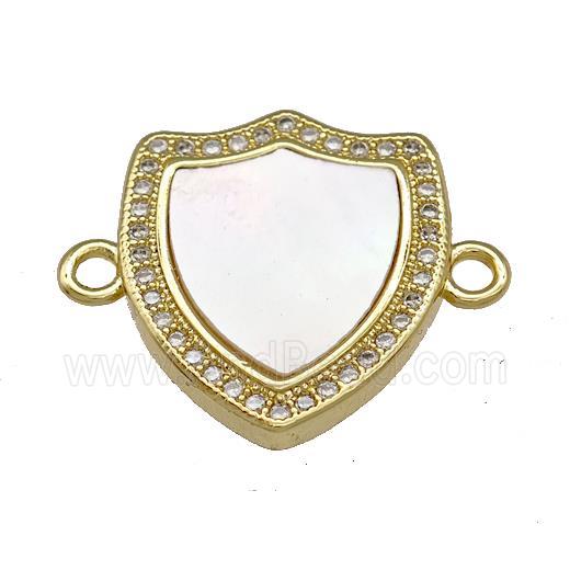 Copper Shield Connector Pave Shell Zirconia 18K Gold Plated