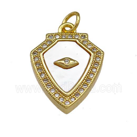 Copper Shield Pendant Pave Shell Zirconia Eye 18K Gold Plated