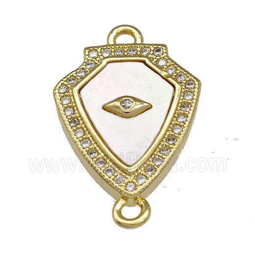 Copper Shield Connector Pave Shell Zirconia Eye 18K Gold Plated