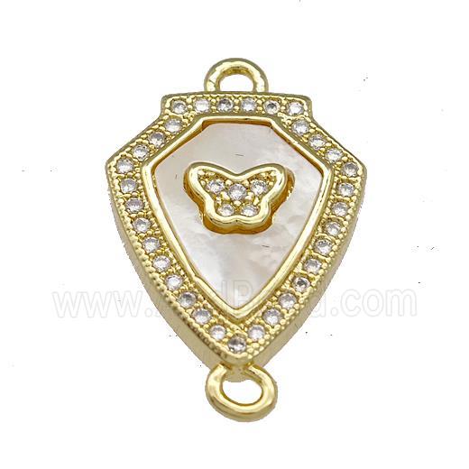 Copper Shield Connector Pave Shell Zirconia Butterfly 18K Gold Plated