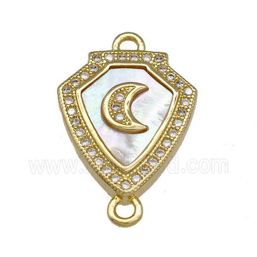 Copper Shield Connector Pave Shell Zirconia Moon 18K Gold Plated