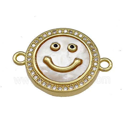Copper Emoji Connector Pave Shell Zirconia Smile Face 18K Gold Plated