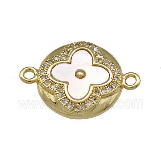 Copper Clover Connector Pave Shell Zirconia Circle 18K Gold Plated
