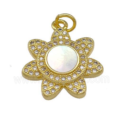 Copper Sunflower Pendant Micro Pave Shell Zirconia 18K Gold Plated