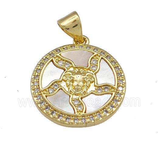 Medusa Charms Copper Pendant Micro Pave Shell Zirconia Circle 18K Gold Plated