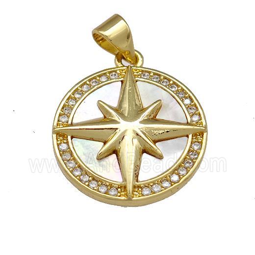 Copper Northstar Pendant Pave Shell Zirconia Circle 18K Gold Plated