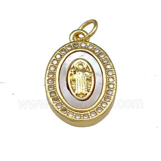 Jesus Charms Copper Oval Pendant Micro Pave Shell Zirconia 18K Gold Plated