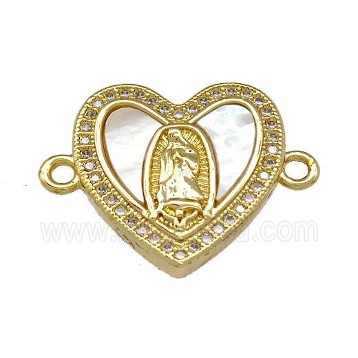 Jesus Charms Copper Heart Connector Micro Pave Shell Zirconia 18K Gold Plated