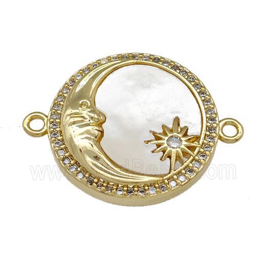 Moon Charms Copper Circle Connector Micro Pave Shell Zirconia 18K Gold Plated