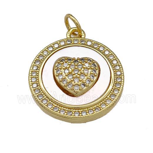 Copper Heart Pendant Pave Shell Zirconia Circle 18K Gold Plated