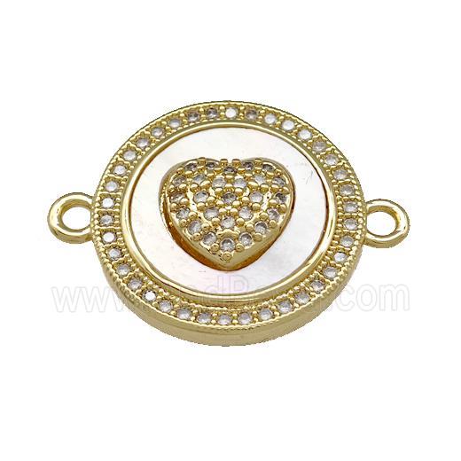 Copper Heart Connector Pave Shell Zirconia Circle 18K Gold Plated