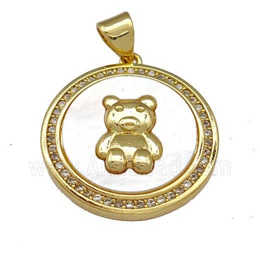 Copper Bear Pendant Pave Shell Zirconia Circle 18K Gold Plated