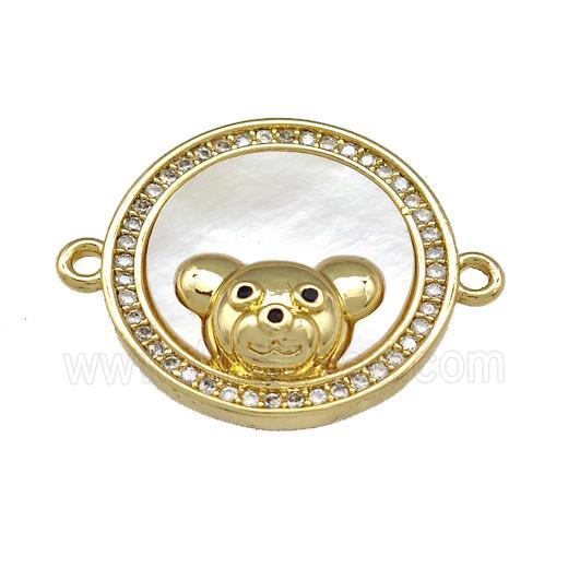 Copper Bear Connector Pave Shell Zirconia Circle 18K Gold Plated