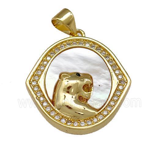 Copper Lion Pendant Pave Shell Zirconia 18K Gold Plated