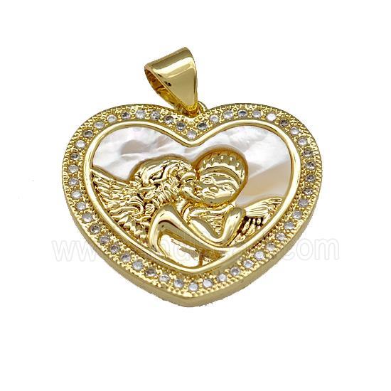 Copper Heart Pendant Pave Shell Zirconia Lover 18K Gold Plated