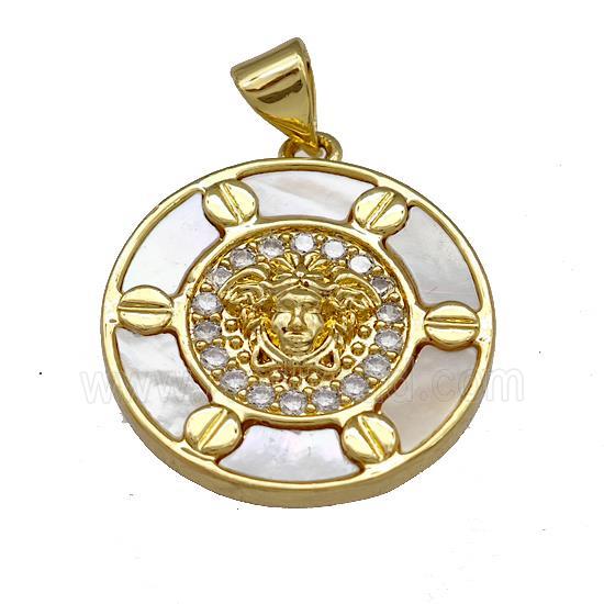 Medusa Charms Copper Circle Pendant Pave Shell Zirconia 18K Gold Plated