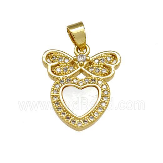 Copper Butterfly Pendant Pave Shell Zirconia Heart 18K Gold Plated