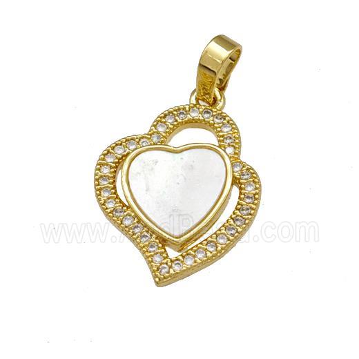 Copper Heart Pendant Pave Shell Zirconia 18K Gold Plated
