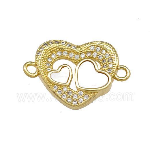 Copper Heart Connector Pave Shell Zirconia 18K Gold Plated