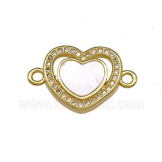 Copper Heart Connector Pave Shell Zirconia 18K Gold Plated