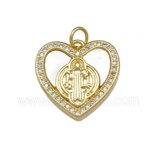 Jesus Charms Copper Heart Pendant Pave Shell Zirconia 18K Gold Plated