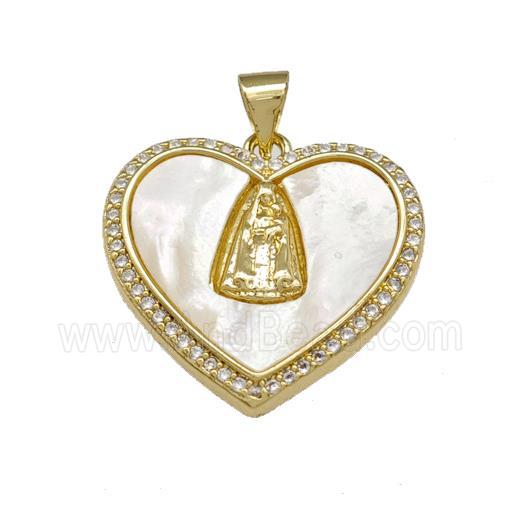 Jesus Charms Copper Heart Pendant Pave Shell Zirconia 18K Gold Plated