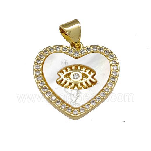 Copper Heart Pendant Pave Shell Zirconia Eye 18K Gold Plated