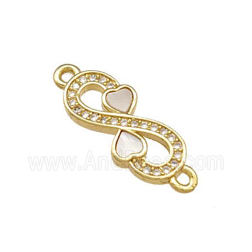 Copper Infinity Connector Pave Shell Zirconia Heart 18K Gold Plated