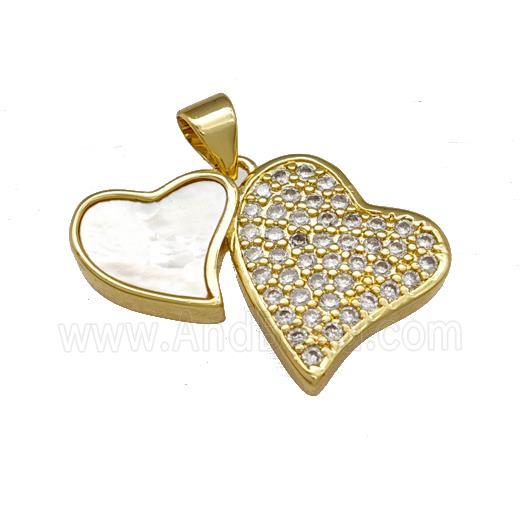 Copper Heart Pendant Pave Shell Zirconia 18K Gold Plated
