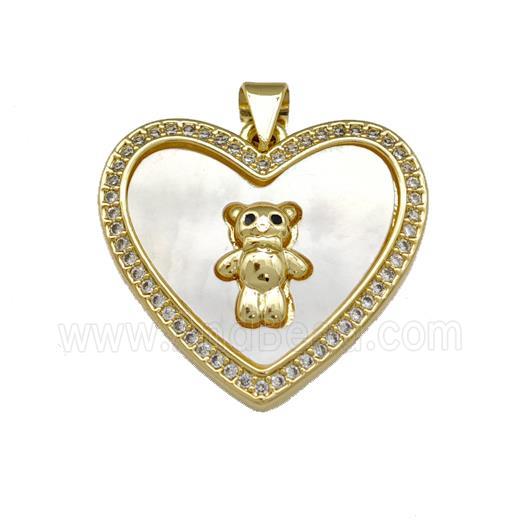 Copper Heart Pendant Pave Shell Zirconia Bear 18K Gold Plated