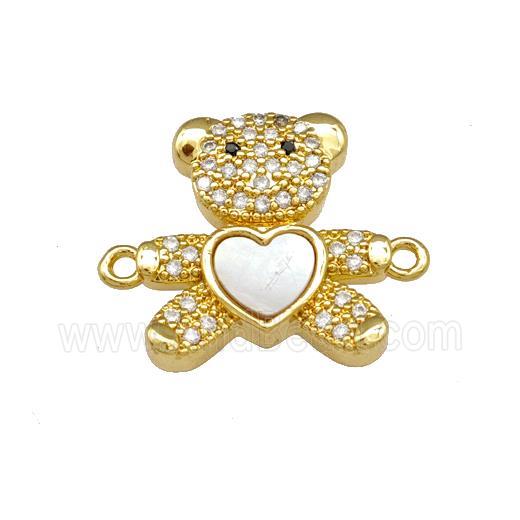 Copper Bear Connector Pave Shell Zirconia 18K Gold Plated