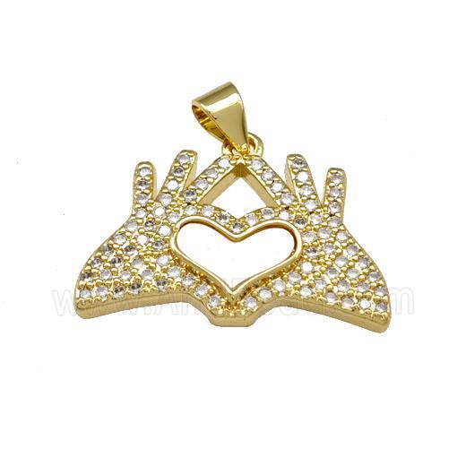 Copper Heart Hand Pendant Pave Shell Zirconia 18K Gold Plated