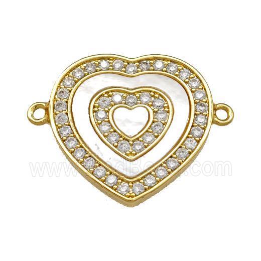 Copper Heart Connector Pave Shell Zirconia 18K Gold Plated