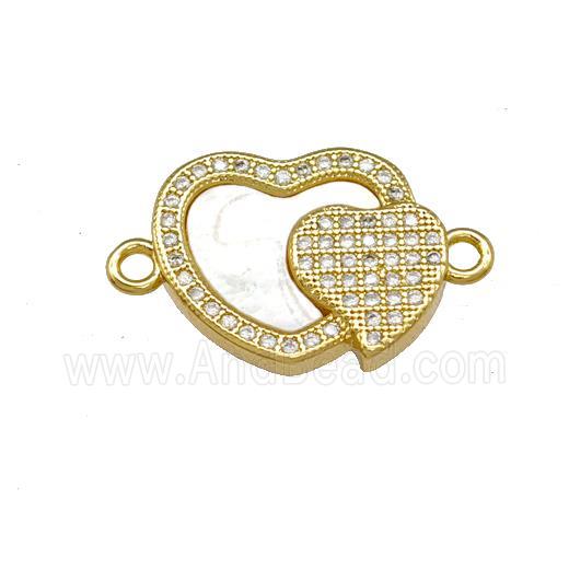 Copper Heart Connector Pave Shell Zirconia 18K Gold Plated
