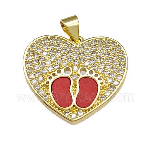 Copper Heart Pendant Pave Shell Zirconia Barefoot 18K Gold Plated