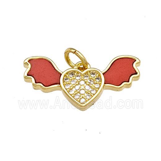 Copper Angel Wings Pendant Pave Shell Zirconia Heart 18K Gold Plated