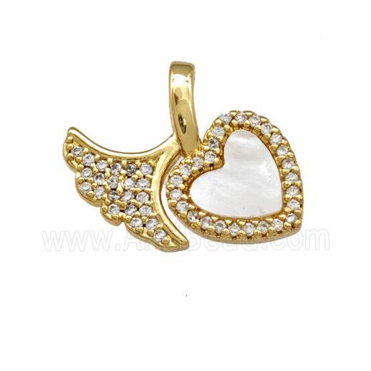 Copper Heart Pendant Pave Shell Zirconia Shark-Tail 18K Gold Plated