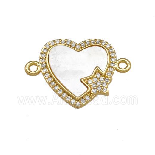 Copper Heart Connector Pave Shell Zirconia Star 18K Gold Plated