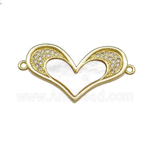 Copper Heart Connector Pave Shell Zirconia 18K Gold Plated