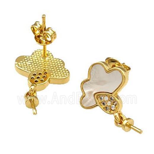 Copper Stud Earrings Pave Shell Zirconia With Bail Cloud 18K Gold Plated