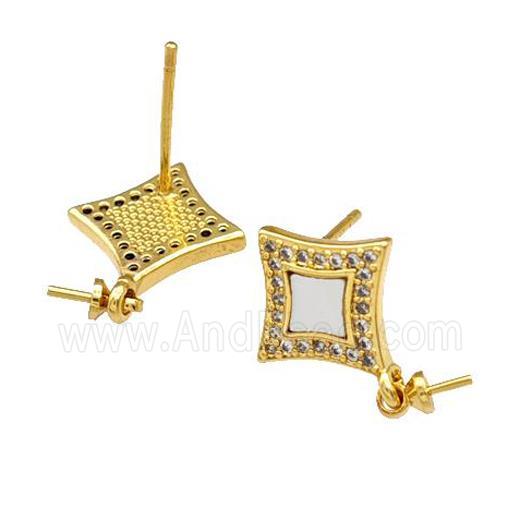 Copper Stud Earrings Pave Shell Zirconia With Bail Star 18K Gold Plated