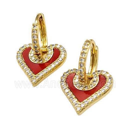 Copper Hoop Earrings Pave Shell Zirconia Heart 18K Gold Plated
