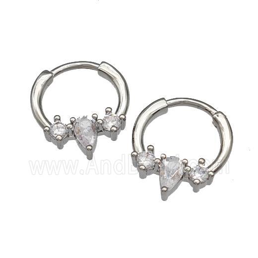 Copper Hoop Earrings Micro Pave Zirconia Platinum Plated